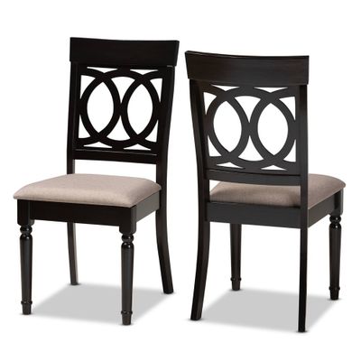 2pc Lucie Fabric Upholstered Wood Dining Chair Set Sand/Dark Brown - Baxton Studio