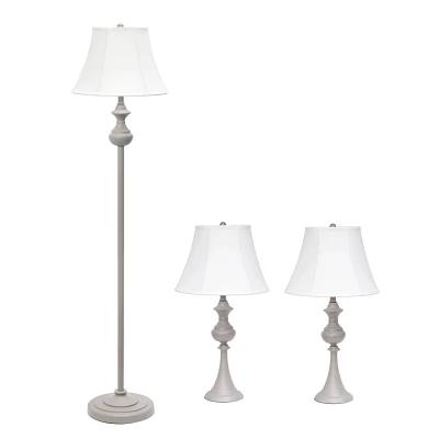 3pc Perennial Homely Traditional Valletta Metal Lamp Set with Empire Fabric Shade - Lalia Home: UL Listed, Cotton Shades