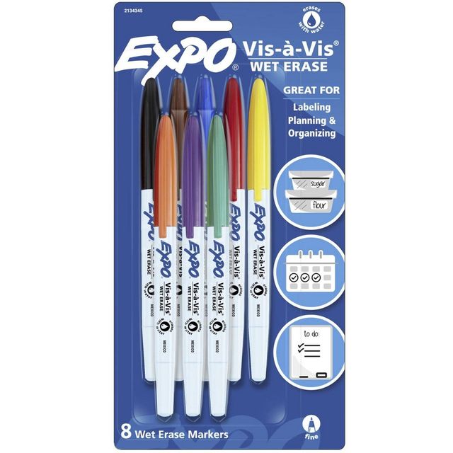 Expo Vis-a-Vis 8pk Wet Erase Markers Fine Tip Multicolored