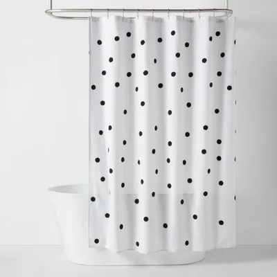 Dot Textured Kids Shower Curtain Black - Pillowfort: Polka Dot Twill, Machine Washable, Buttonhole Top