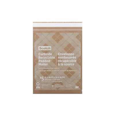 Scotch Curbside Recyclable Mailer Size 5: Self-Adhesive Padded Shipping Envelopes, Tan, 10.8 x 14.8