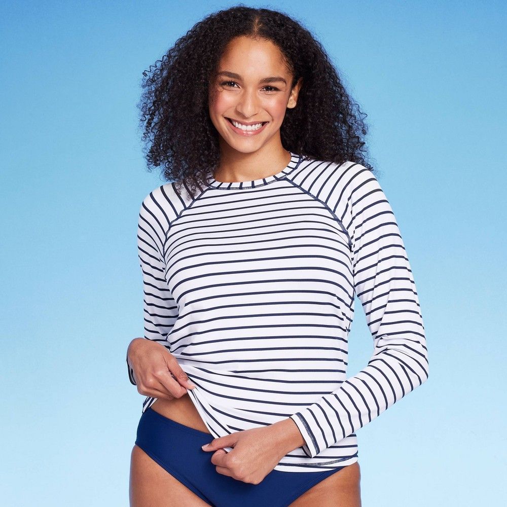 Kona Sol Womens UPF 50 Striped Crewneck Swim Shirt Rash Guard | Connecticut  Post Mall