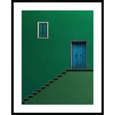 33 x 41 Blue Door by Alfonso Novillo Wood Framed Wall Art Print - Amanti Art: Vertical Lithograph, Black Frame