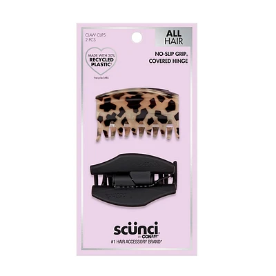 scnci No-Slip Grip Recycled Covered Hinge Claw Clips - Matte Black/Tortoise - All Hair - 2pk