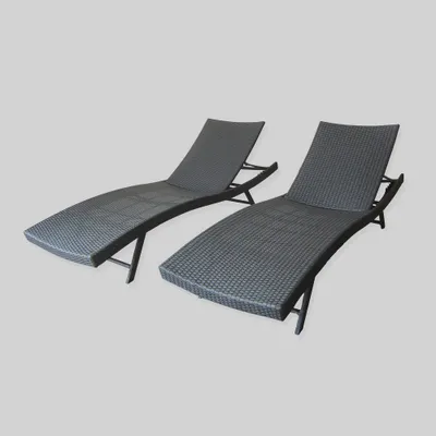 Kauai 2pc Wicker Chaise Lounge Set - Gray - Christopher Knight Home: Patio Furniture, Weather-Resistant Iron Frame