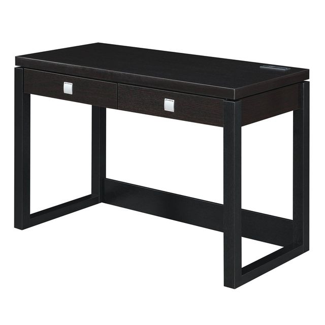 Newport 2 Drawer Desk with Charging Station Espresso/Black - Breighton Home: Home Office Workstation, MDF Construction