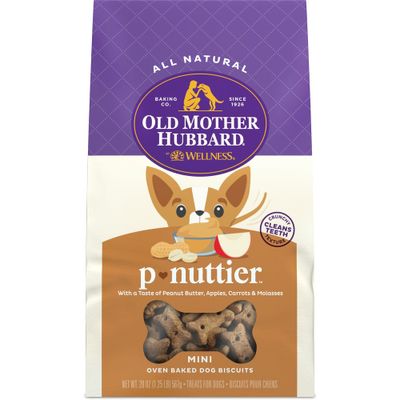 Old Mother Hubbard by Wellness Classic Crunchy P-Nuttier Biscuits Mini Oven Baked Carrot, Apple and Peanut Butter Flavor Dog Treats