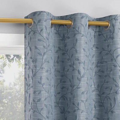 40x96 Sun Zero Brinlee Leaf Silhouette 100% Blackout Grommet Curtain Panel Blue Denim: Modern Floral, Energy Efficient