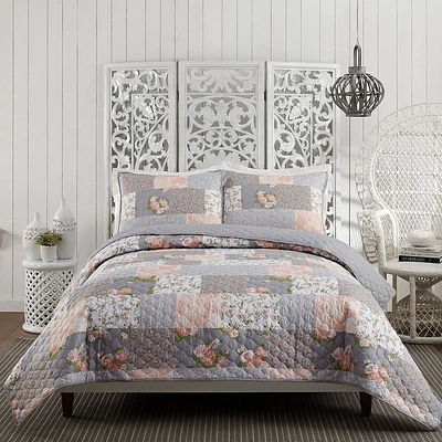 Modern Heirloom 2pc Twin/Twin Extra Long La Flor Quilt Set Blush: Polyester Fill, Machine Washable, Floral Patchwork Design