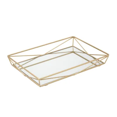 Large Geometric Mirrored Vanity Tray Gold - Home Details