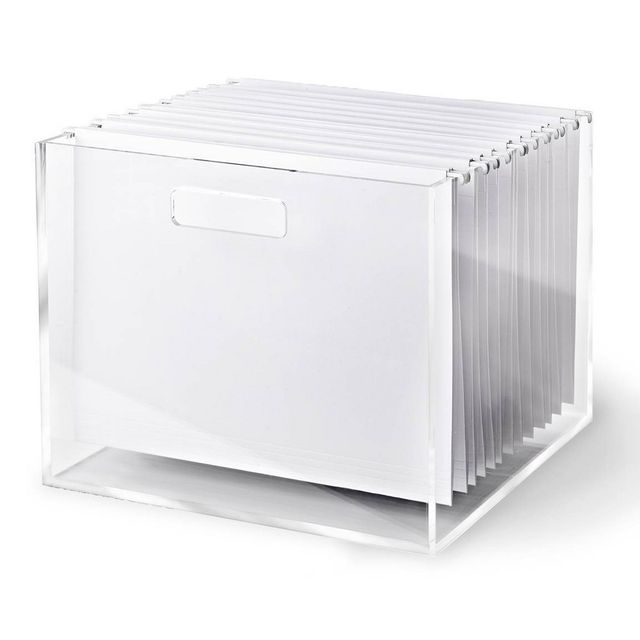 RUSSELL + HAZEL Acrylic File Box: Clear Desk Organizer, Office Supplies, 10 H x 12.75 D x 12.25 W, Acrylic File Holder