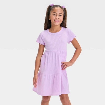 Girl Short Sleeve Tiered Ribbed Dre