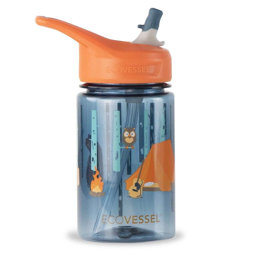 EcoVessel 12oz Reusable Plastic Kids Water Bottle with Straw - Camping