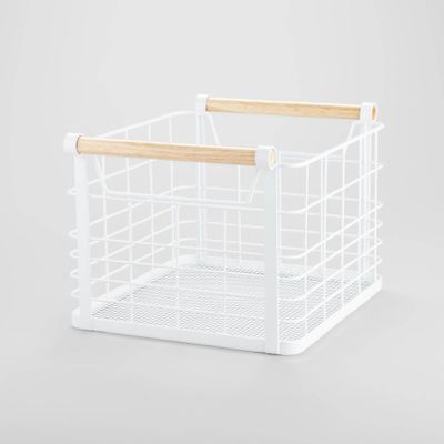 Small Wire Natural Wood Handles Milk Crate White - Brightroom