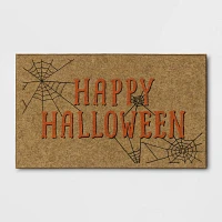 16x26 Happy Halloween Faux Coir Doormat with Spiderwebs Orange/Black - Hyde & EEK! Boutique