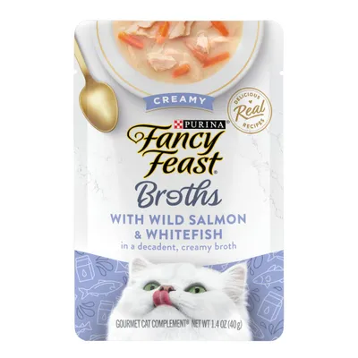 Purina Fancy Feast Lickable Wet Cat Food Complement Creamy Broths with Salmon, Fish and Seafood Flavor - 1.4oz