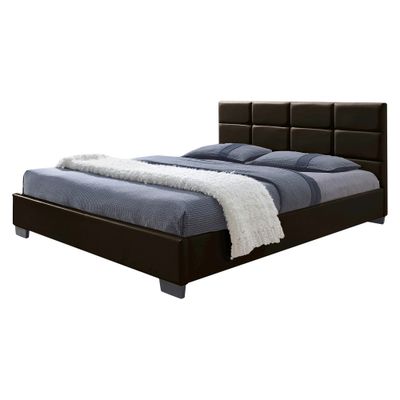 Queen Vivaldi Modern Faux Leather Padded Platform Base Bed Frame Dark Brown - Baxton Studio