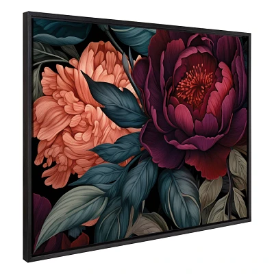 Kate & Laurel All Things Decor 31.5x41.5 Sylvie Dark Academia Floral in Rich Jewel Tones Framed by The Creative Bunch Studio Black