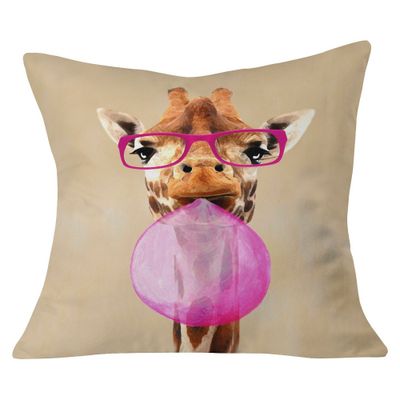 Tan Coco De Paris Clever Giraffe with Bubblegum Throw Pillow (20x20) - Deny Designs