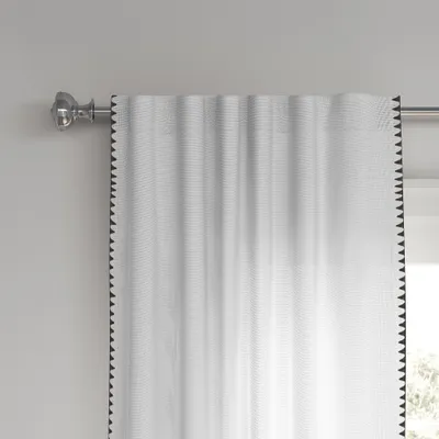 54x84 Light Filtering Stitched Edge Curtain Panel Cream - Threshold: Modern Indoor Rod Pocket