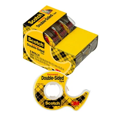 Scotch Double Sided Tape, Office and School Supplies, 0.5 in. x 250 in., 3 Tape Rolls With Tape Dispenser