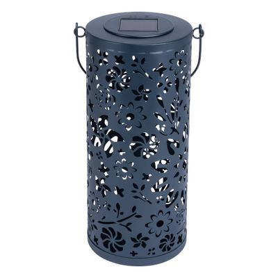 12 x 5 Punched Metal Solar Outdoor Lantern  - Allsop: Integrated LED, Cordless, Nickel Metal Hydride Battery Included