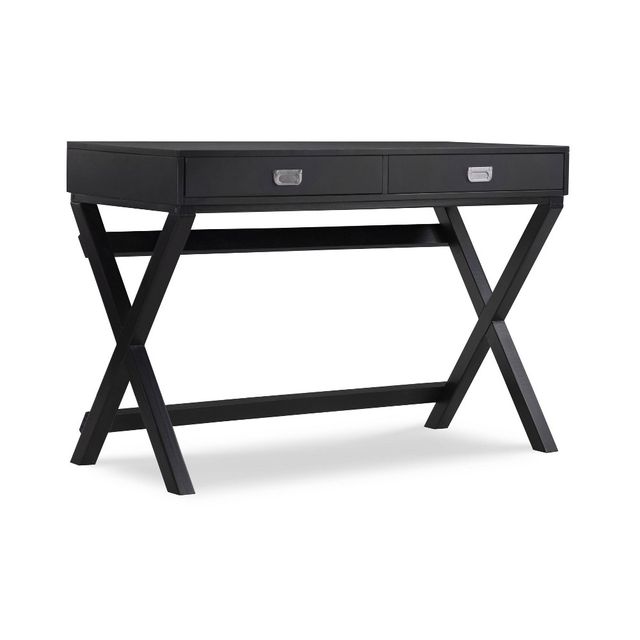 Peggy Transitional Campaign Wood Writing Desk with Drawers Black - Linon