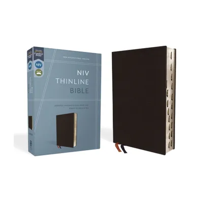 NIV, Thinline Bible, Bonded Leather, Black, Indexed, Red Letter Edition - by Zondervan (Leather Bound)