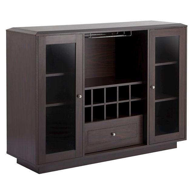 24/7 Shop At Home Candie Modern Multi-Storage Dining Buffet with Glass Cabinets Espresso