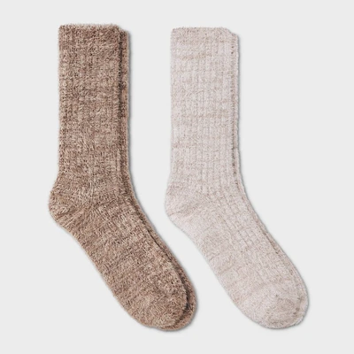 Women 2pk Feather Cozy Crew Sock