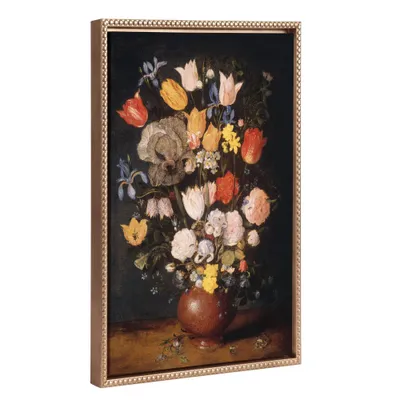18x24 Sylvie Beaded Bouquet of Flowers in Vase Framed Canvas by The Art Institute of Chicago Gold - Kate & Laurel All Things Decor