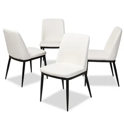 Set of 4 Darcell Faux Leather Dining Chairs  - Baxton Studio: Curved Back, Black Metal Legs