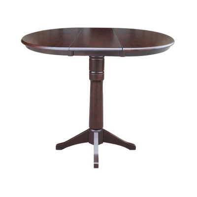 36 Magnolia Round Top Bar Height Dining Table with 12 Leaf Rich Mocha - International Concepts: Solid Wood, Pedestal Base