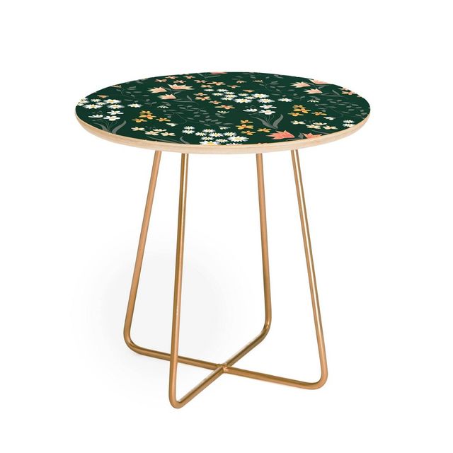 Round Emanuela Carratoni Meadow Flowers Theme Side Table  - Deny Designs: Stain-Resistant, Steel Frame, Wood Composite