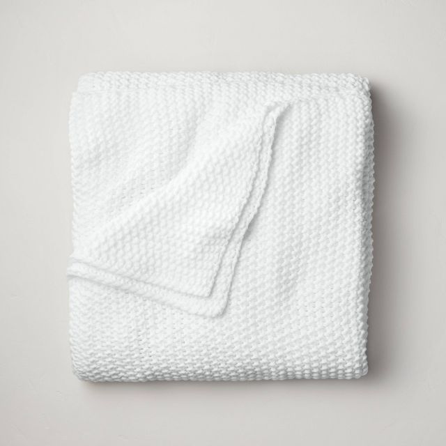 Full/Queen Chunky Knit Bed Blanket White - Casaluna: Acrylic Sweater Knit, Machine Washable, No Style Assigned