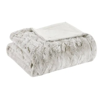60x70 Oversized Marselle Faux Fur Throw Blanket White/Neutral - Madison Park