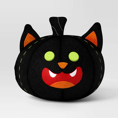 5.5 Felt Black Cat Pumpkin Halloween Decorative Figurine- Hyde & EEK! Boutique