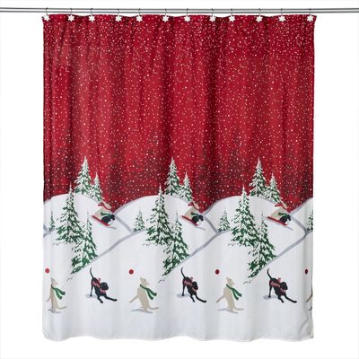 Winter Dogs Shower Curtain and Hook Set Red - SKL Home