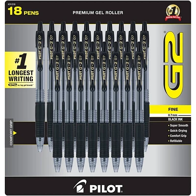 G2 18pk Gel Pen Fine Black Ink: G2 Gel Pens, 0.7mm Point, Black Ink, 18 Count, Art & Office Stationery