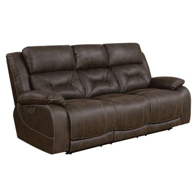 Aria Power Recliner Sofa with Power Head Rest Saddle  - Steve Silver Co.: Faux Leather, USB Port, 3-Seater Couch