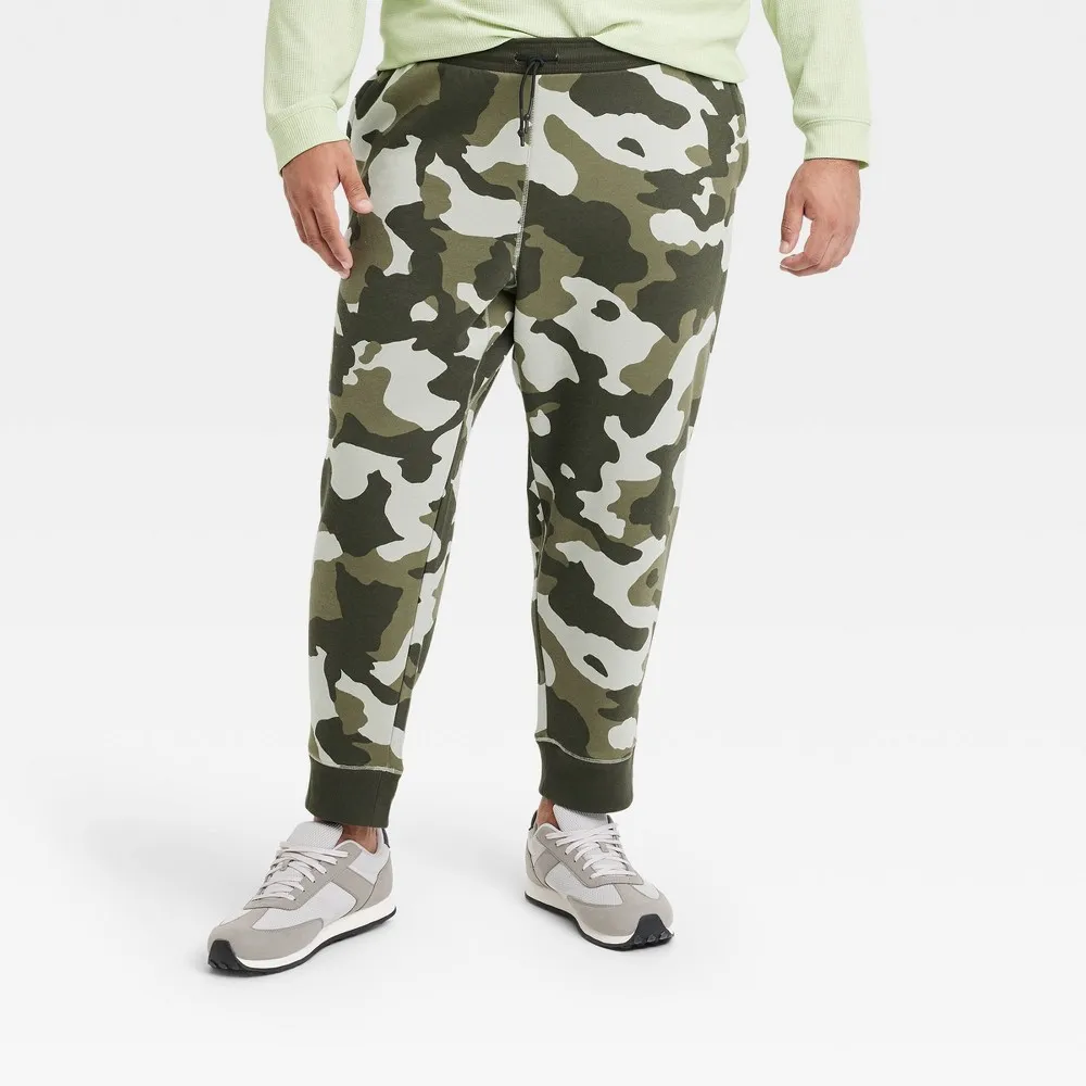 All In Motion Mens Big Camo Print Cotton Fleece Joggers - All In Motion  Olive Green 2XL