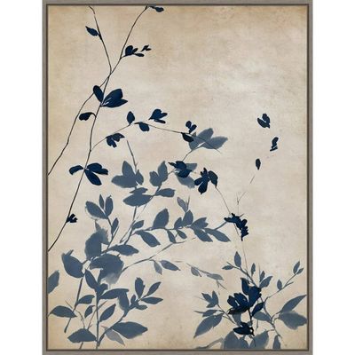 22 x 30 Indigo Leaves II by Isabelle Z Framed Canvas Wall Art Gray Wash - Amanti Art