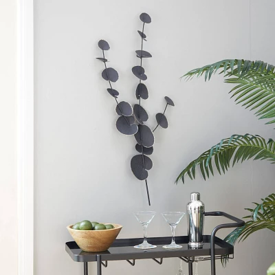 Olivia & May Metal Floral Wall Decor Black : Iron Artwork, Nature Inspired, Indoor Vertical Display