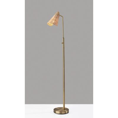 Adesso Cove Floor Lamp Antique Brass: Standing Metal Lamp with Rattan Shade, ETL Listed