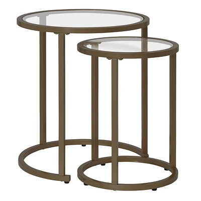 studio designs Camber Modern Round Nesting Side Table Set Bronze: 2-Piece, Tempered Glass, Metal Frame