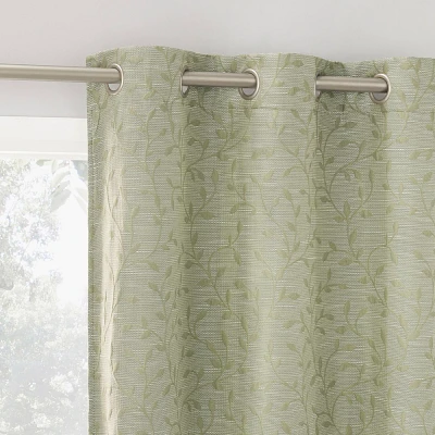 40x63 Sun Zero Brinlee Leaf Silhouette 100% Blackout Grommet Curtain Panel Sage Green: Modern Floral, Energy Efficient, Noise Reduction