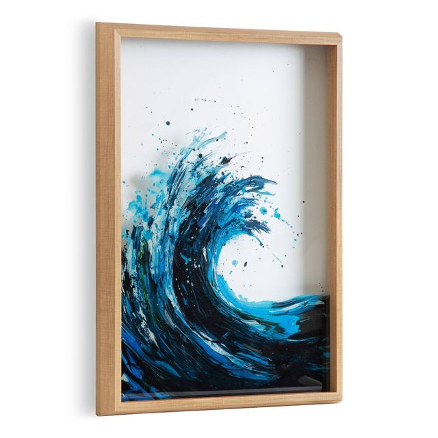 18 x 24 Blake Waves Framed Printed Glass Natural - Kate and Laurel: Modern Wall Decor, Nature Art, Sawtooth Back