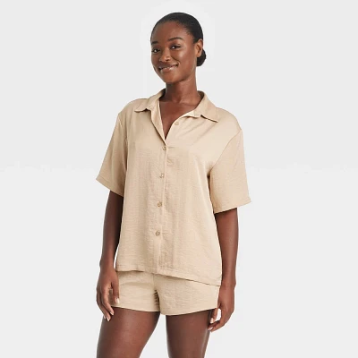 Women Satin Short Sleeve Notch Collar Top and Short Pajama Set