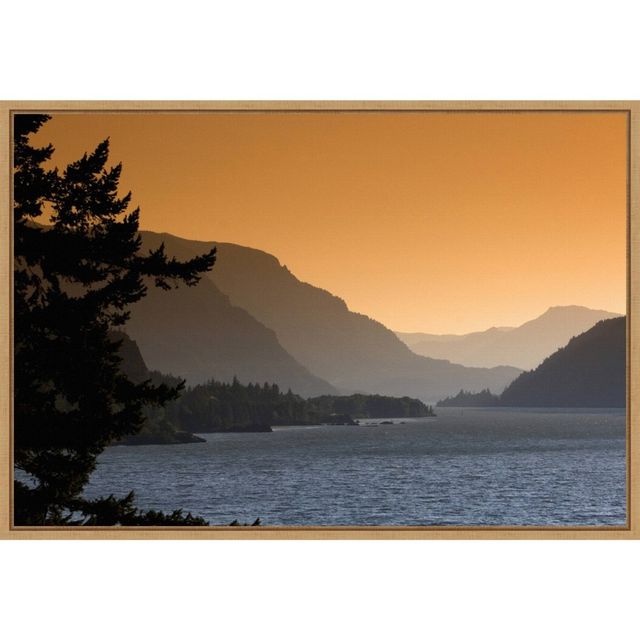 23 x 16 Scenic View of the Columbia River Gorge by David Frazier Danita Delimont Framed Canvas Wall Art - Amanti Art: Pine Silhouette