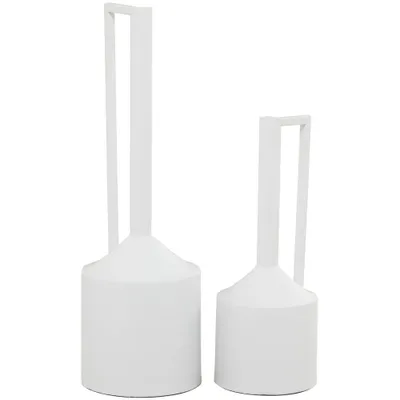 CosmoLiving by Cosmopolitan Set of 2 Metal Vase with Handles White: Modern Amphora Vases, Spot Clean, Tabletop Decor